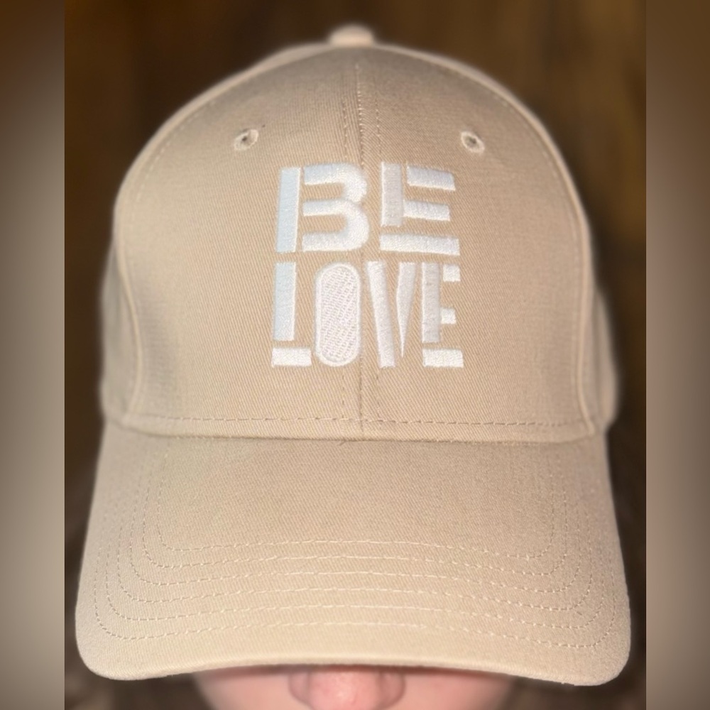 NWT OTTO Embroidered“Be Love” Beige Khaki/White Embroidered Adjustable Hat OSFA